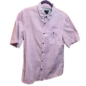 F&f button down short sleeve shirt purple and white design size large